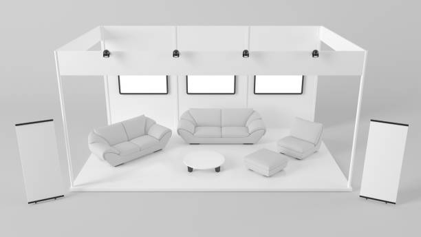 istock 3d rendering of a white creative exhibition kiosk for branding 869375062