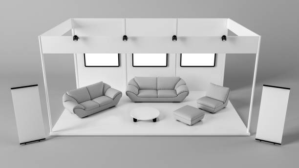 istock 3d rendering of a white creative exhibition kiosk for branding 869375130