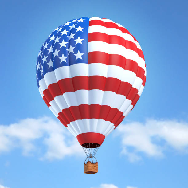 istock Hot air balloon with American flag 869379278