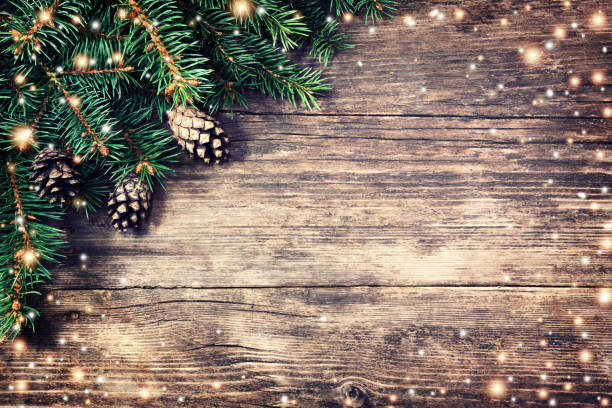 istock Christmas fir tree on a wooden background 869382244