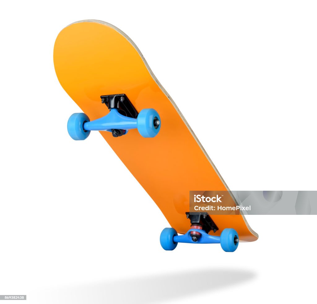 Tavola da skateboard su sfondo bianco, percorso isolato incluso - Foto stock royalty-free di Skateboard