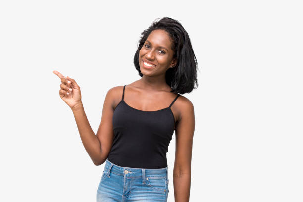 istock Woman pointing with finger 869386958