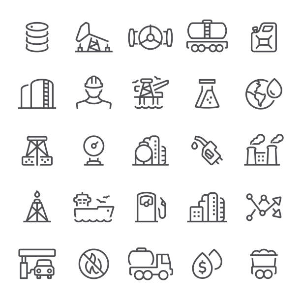 Oil Industry Icons oil, gasoline, fuel and power generation, industry, icon, icon set, gas station oil pipe stock illustrations
