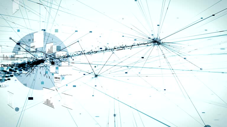 High quality animation of a data stream being processed in a complex network. Perfectly usable for topics like artificial intelligence or cloud computing. Seamlessly loopable.