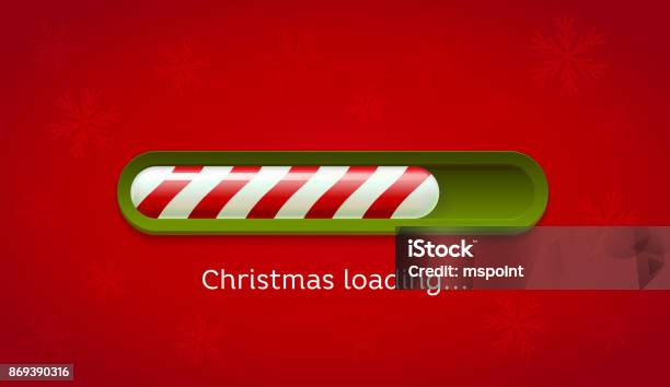 Loading Christmas Red And Green Web Bar On Dark Red Background With Snowflakes Stock Illustration - Download Image Now
