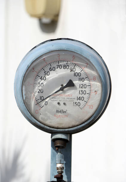 istock light blue metal Inflated tires meter on the sunshine. 869390462