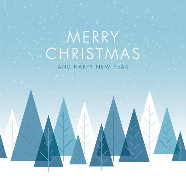 ilustraciones, imágenes clip art, dibujos animados e iconos de stock de fondo de navidad con árboles. - christmas christmas tree snowing blue
