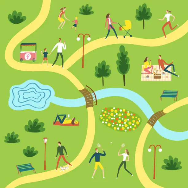 Vector illustration of People in the park landscape