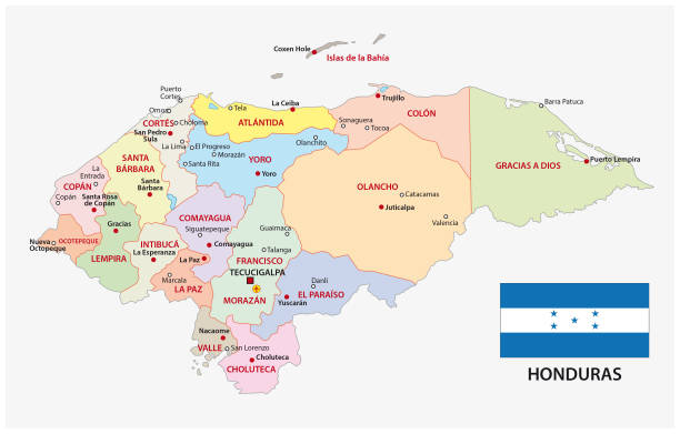 Honduras administrative and political map with flag Honduras administrative and political vector map with flag hondurian flag stock illustrations