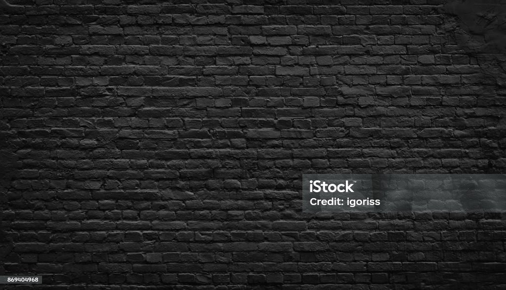 Old black brick wall background. Black brick wall texture, brick surface for background. Brick Wall Stock Photo