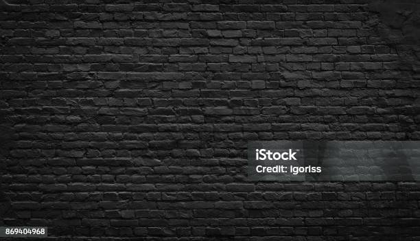 Old Black Brick Wall Background Stock Photo - Download Image Now - Brick Wall, Black Color, Wall - Building Feature