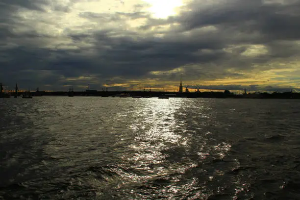 View of the Peter and Paul Fortress from the Neva on a Summer Evening