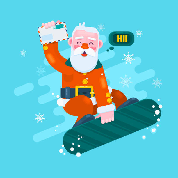 istock Santa snowboarding. Merry Christmas card with snow landscape. Vector illustration 869415946