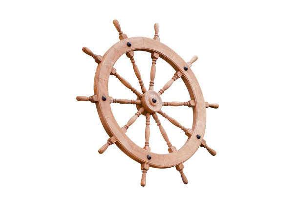 istock Steering wheel wooden on a white background 869424178
