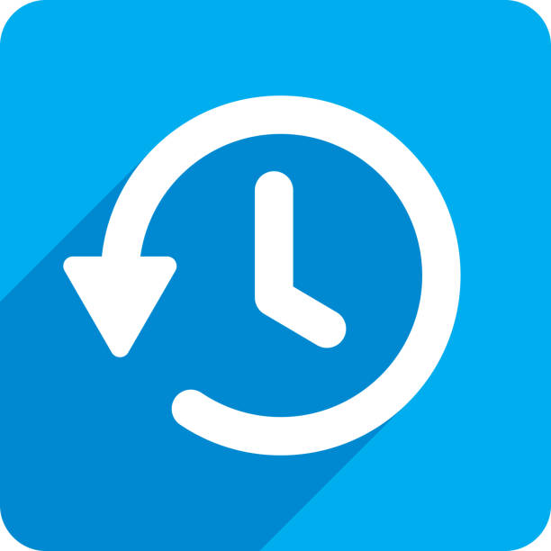 Rewind Time Icon Silhouette Vector illustration of a blue clock icon with an arrow going counter clockwise in flat style. back to front stock illustrations