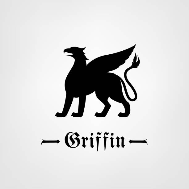 Vector Griffin Image Beautiful griffin icon in black color. Vector illustration in flat style isolated on a light background useful for logo, sign, emblem or symbol graphic design. Mythical creatures collection. bills lions stock illustrations