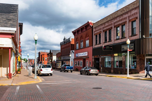 Calumet, Michigan, USA - October 4, 2017: The 5th street is a main retail and eating area in Calumet, Michigan, USA.