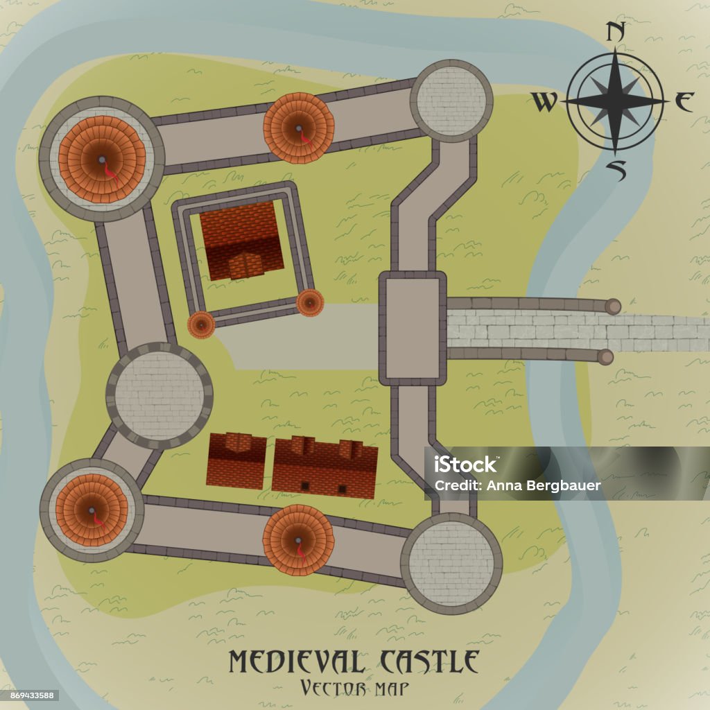 Castle Map Sign Medieval Castle Map Stock Illustration - Download Image Now ...