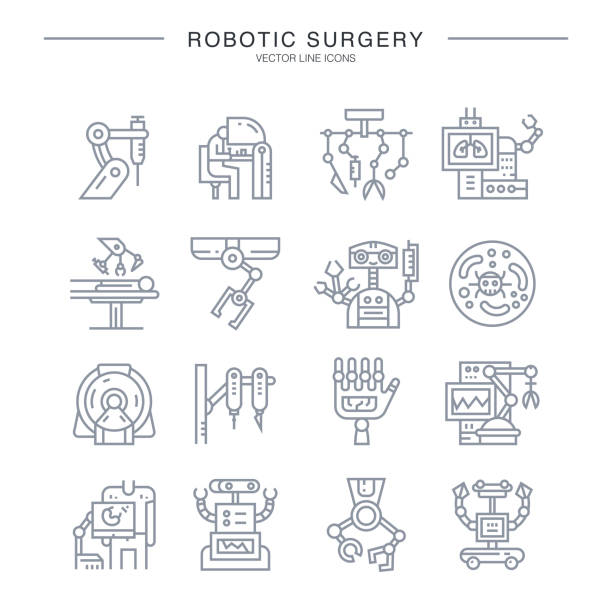 ilustrações de stock, clip art, desenhos animados e ícones de robotic surgery icons - robotic surgery