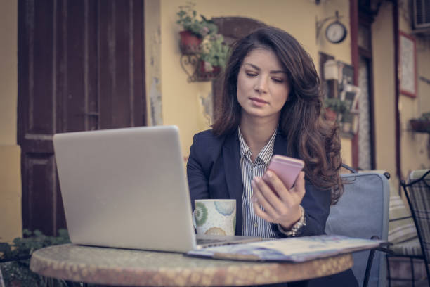 istock Business woman at cafe. 869451352