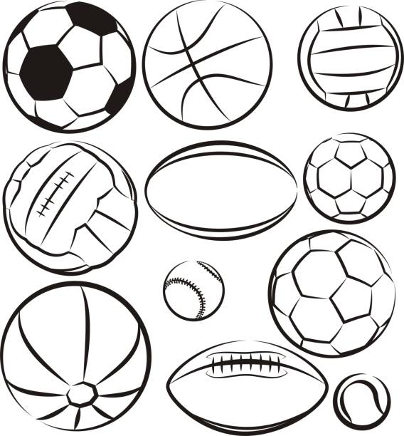 ilustrações de stock, clip art, desenhos animados e ícones de balls - sport eguipment set - bola de râguebi