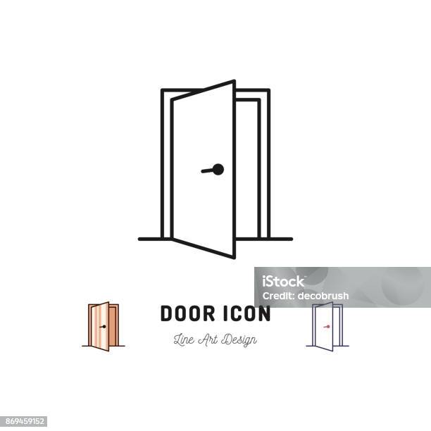 Open Door Icon Vector Thin Line Art Symbol Stock Illustration - Download Image Now - Door, Open, Icon