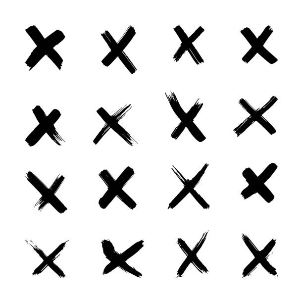 벡터 x 마크, 크로스 손 그리기, 붓 x 편지 - cross shape stock illustrations