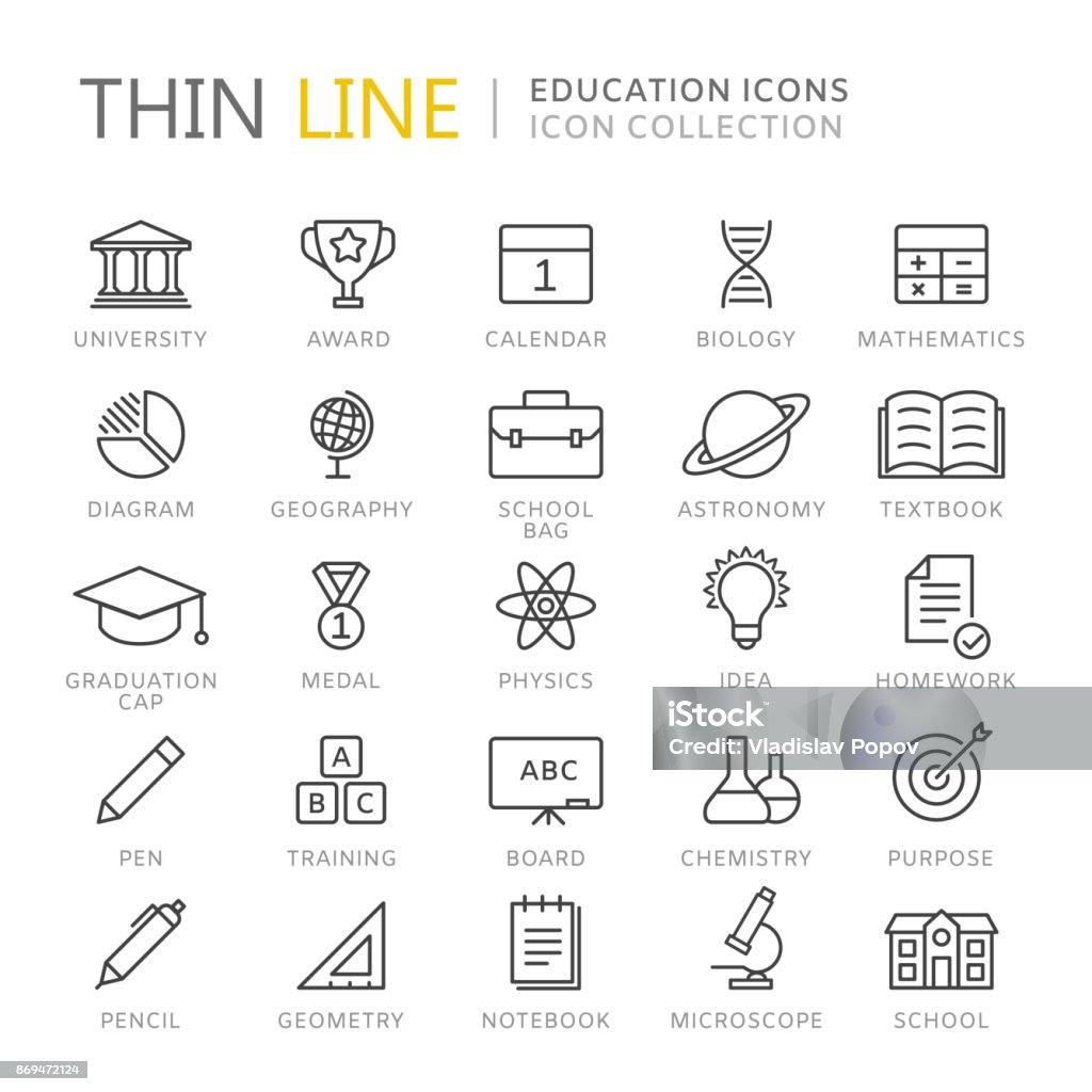 Collection of education thin line icons Collection of education thin line icons. Vector eps10 Icon Symbol stock vector