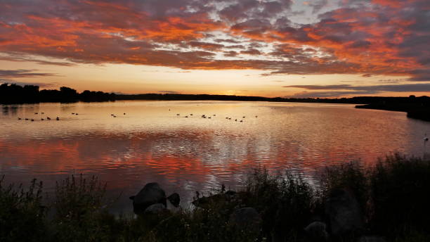 istock Dramatic sunset at a inland lake in Schleswig-Holstein 869472522