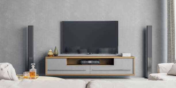 modern living room avec système de divertissement à domicile - tv wall unit photos et images de collection