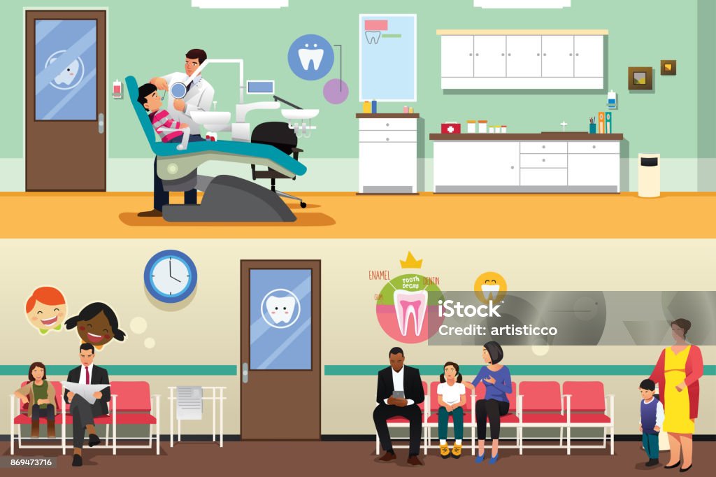 Patients and Dentist at Dental Office Illustration A vector illustration of Patients and Dentist at Dental Office Dentist's Office stock vector