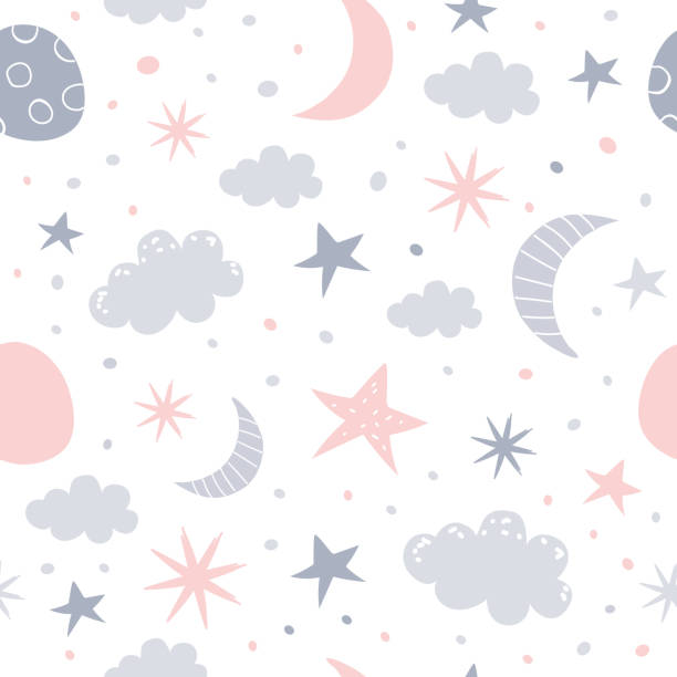 nursery pattern Nursery baby seamless pattern. Children vector illustration. moon backgrounds stock illustrations
