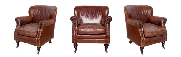 sedia marrone pelle - armchair sofa leather brown foto e immagini stock