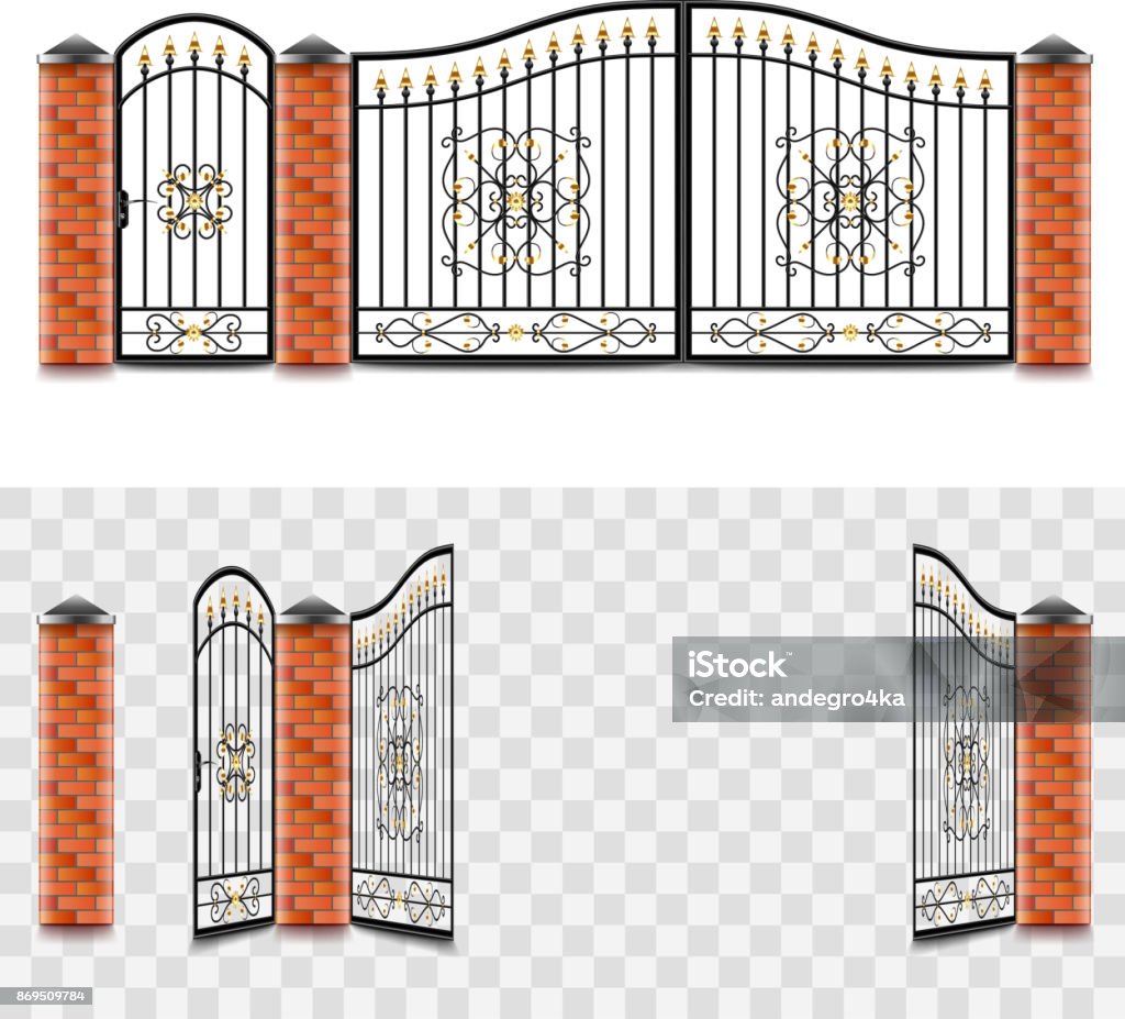 metal gates isolated vector metal gates open and close isolated on white vector illustration Gate stock vector