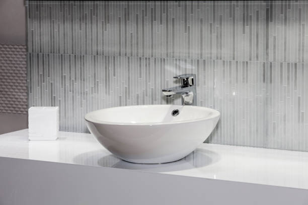 Modern white sink Modern white sink in bathroom interior close up view bathroom sink stock pictures, royalty-free photos & images