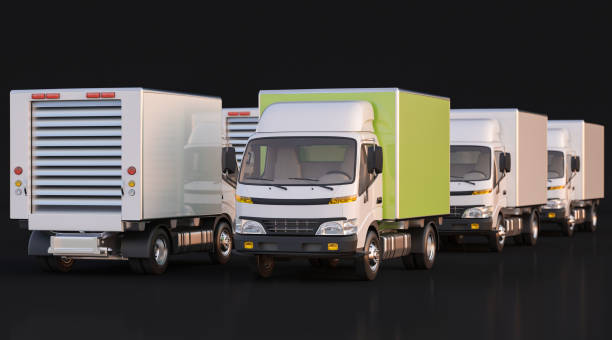 istock Group of Delivery Trucks with Front and Rear View 869514468