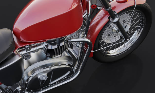 Closeup of Red Motorcycle on Black Background stock photo
