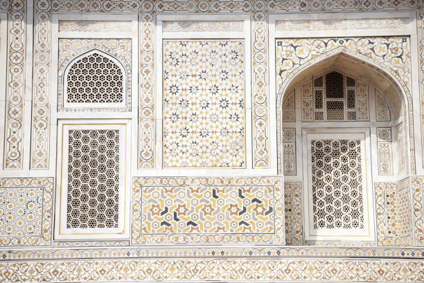 Decorations on the wall of the Tomb of Itimad-ud-daulah in Agra stock photo