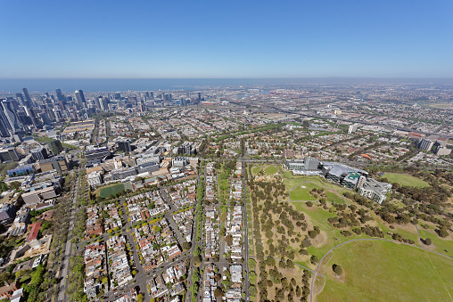 Aerial view of Parkville, looking south-west towards North Melbourne