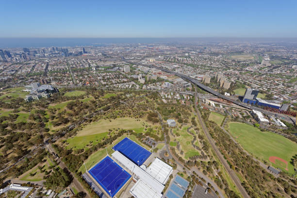 aerial view of royal park, looking south-west - victoria state imagens e fotografias de stock