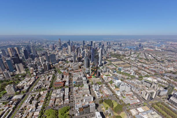 Aerial view from Carlton, looking south-west to Melbourne CBD