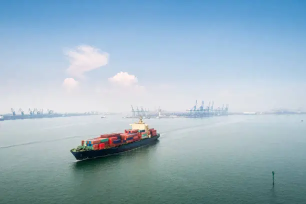 container vessel voyage from tianjin to busan, sail out of tianjin port