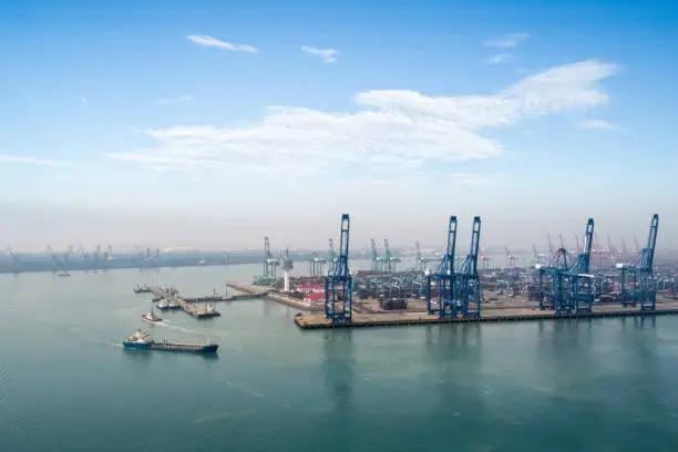 port of tianjin against a blue sky, China