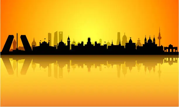 Vector illustration of Madrid Sunrise (All Buildings Are Complete and Moveable)