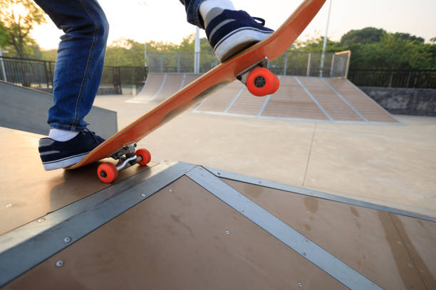 istock skateboarder legs skateboarding on skatepark ramp 869561078