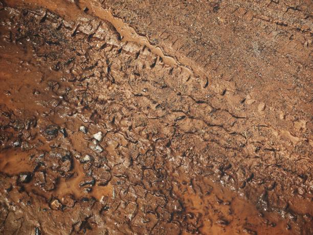 istock Wheel tracks on the soil 869564562