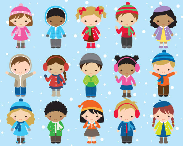 Winter Kids Children Vector Stock Illustration - Download Image Now -  Child, Winter, Coat - Garment - iStock