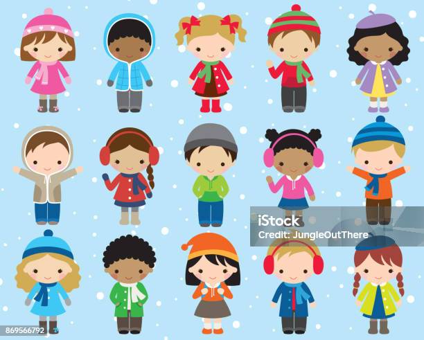 Winter Kids Children Vector Stock Illustration - Download Image Now - Child, Coat - Garment, Warm Clothing