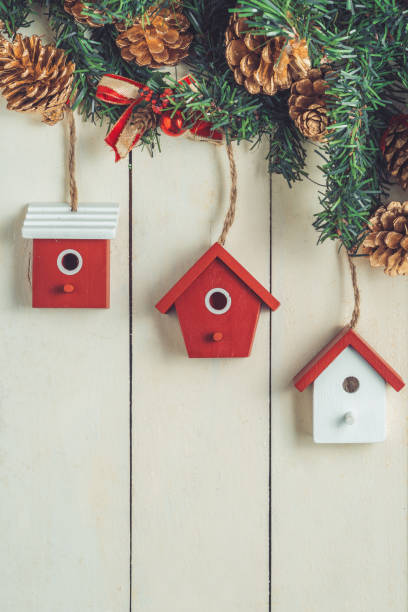 istock Christmas background with decorations on wooden background. Top view with copy space 869570040