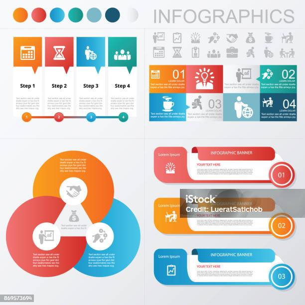 Infographics Business And Banner Icons Stock Illustration - Download Image Now - Infographic, Three Objects, Diagram